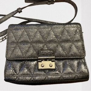 Michael Kors Ruby Metallic Quilted Clutch Crossbody Pewter